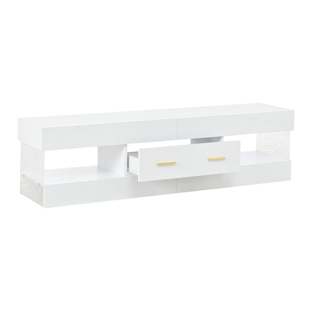 LOWBOARD Modern mit LED Beleuchtung & Stauraum Schubladen Offene Fächer Schwarz Ohne Angabe Holzwerkstoff - Weiß, Holzwerkstoff (152/40/35cm) - EVRYAE