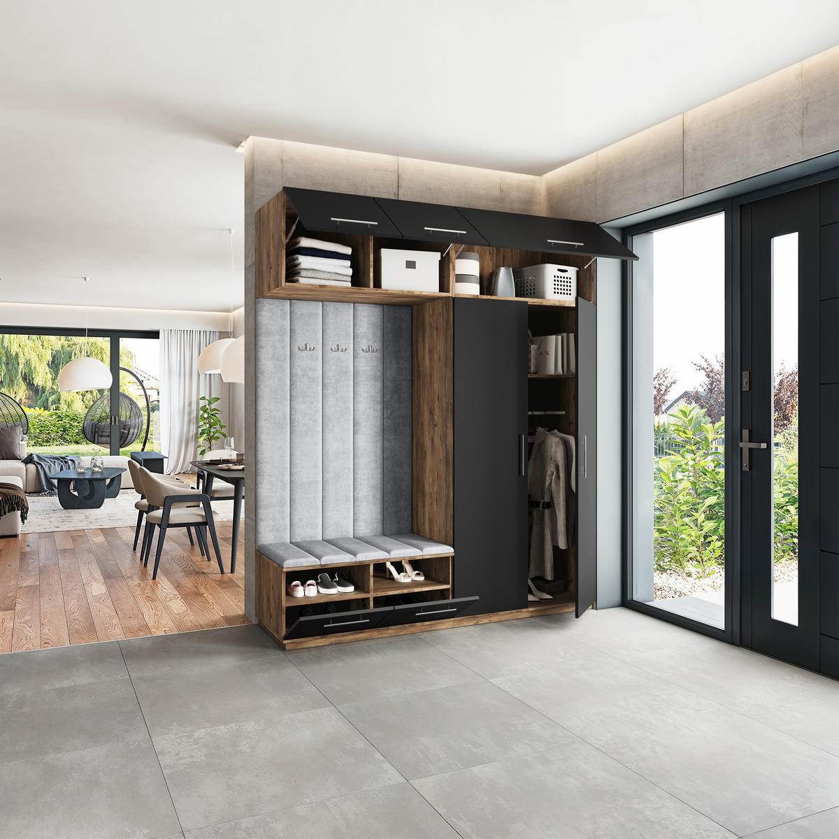 GARDEROBENSCHRANK REMA 200/240/60 cm Modern Eichefarben - Eichefarben/Schwarz, Holzwerkstoff (200/240/60cm) - MASSENO