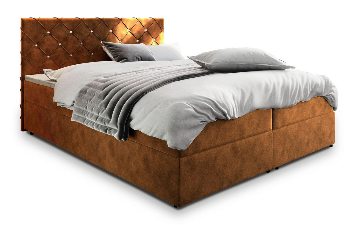BOXBETT RIVA 140x200 cm mit Matratze und Topper, H2+H3 - Kupferfarben - Kupferfarben, Holz (140/200cm) - MASSENO