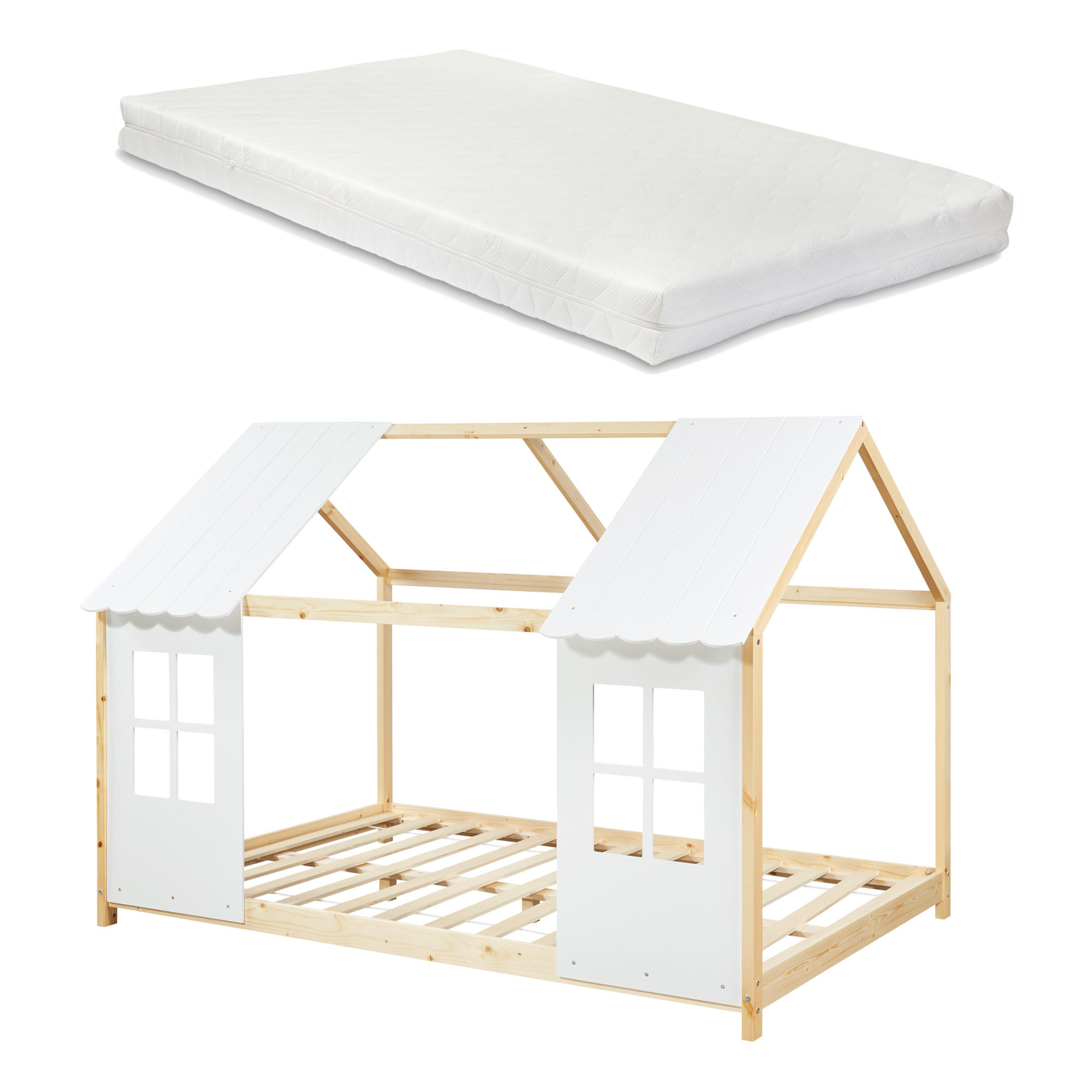 HAUSBETT Tostedt mit Matratze - Naturfarben, Holz/Textil (120/200cm) - [en.casa]