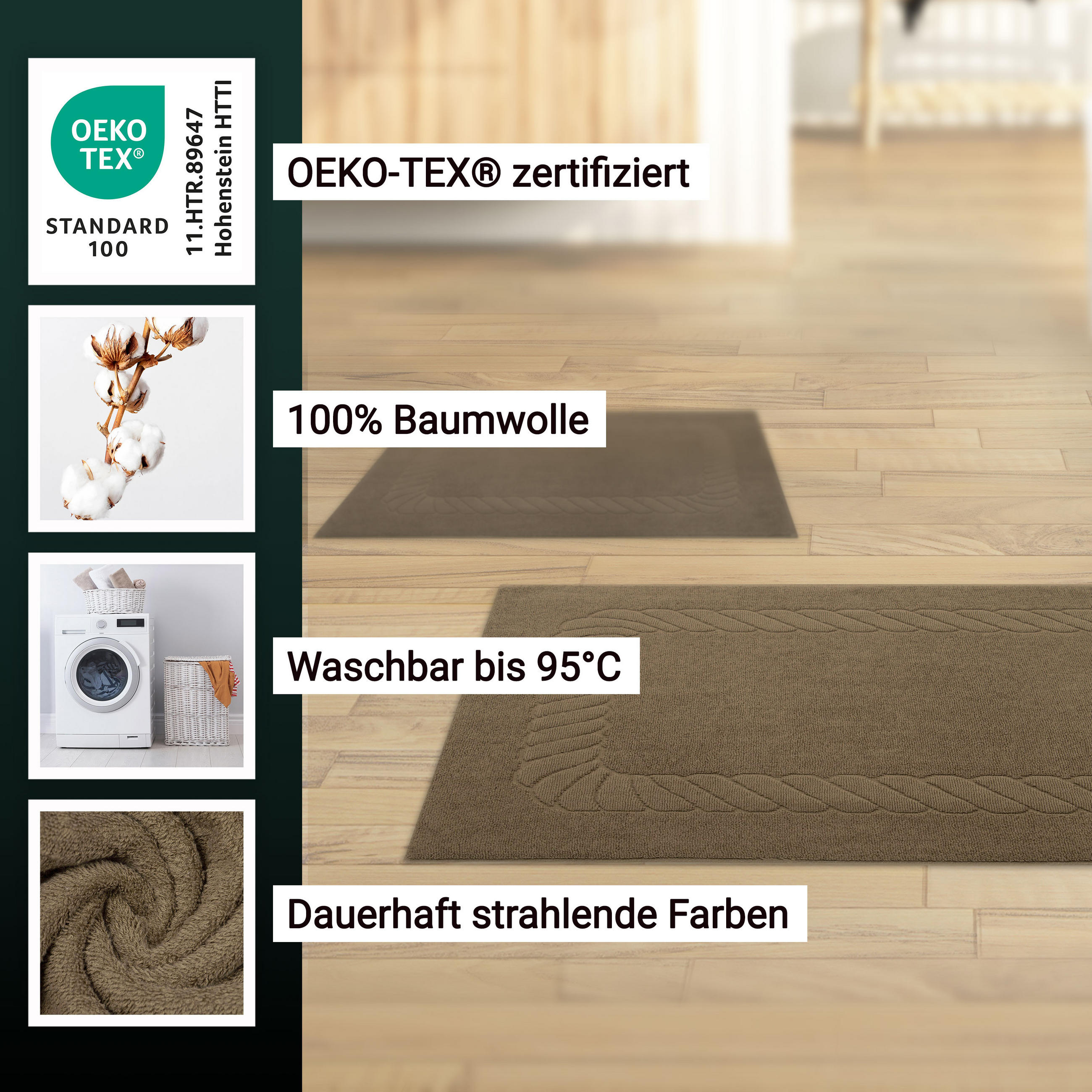 BADEMATTE, 2er-Set, 50x70 cm, 100% Baumwolle, Braun - Braun, Textil (50/70cm) - Zollner
