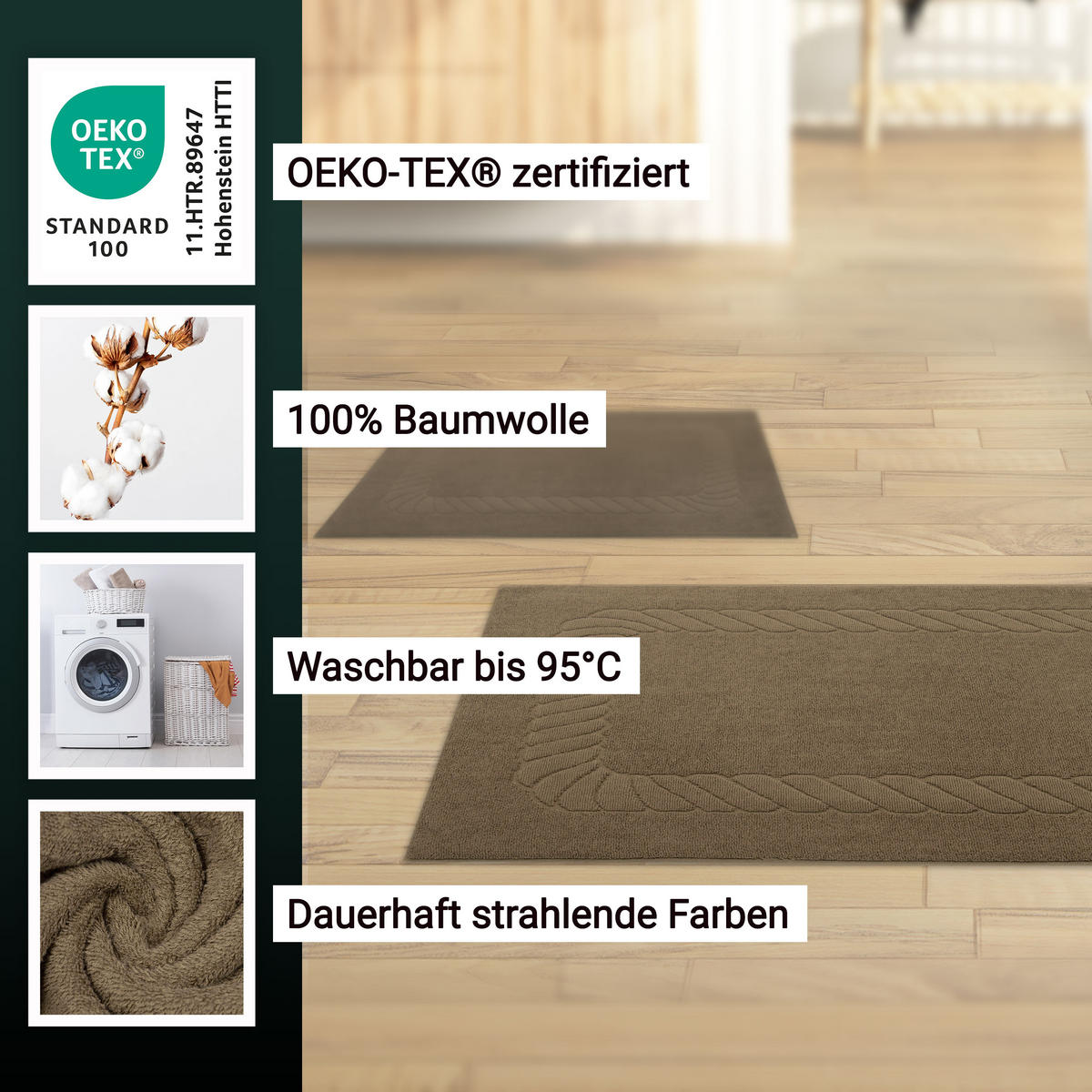 BADEMATTE, 2er-Set, 50x70 cm, 100% Baumwolle, Braun - Braun, Textil (50/70cm) - Zollner