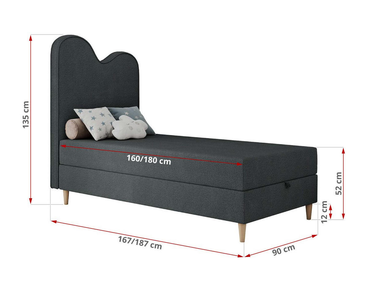 BOXBETT FLOW 90/180 Dunkelgrau Struktur - H3 - Dunkelgrau, Holz/Textil (90/180cm) - MKS