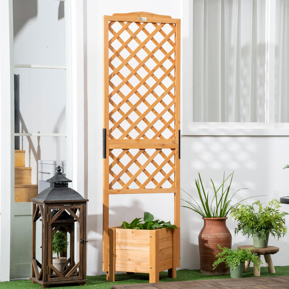 HOCHBEET DE-12117 mit Rankgitter quadratisch 54,5/52/180 cm Natur - Braun, Holz (54.5/180/52cm) - ComfortXL