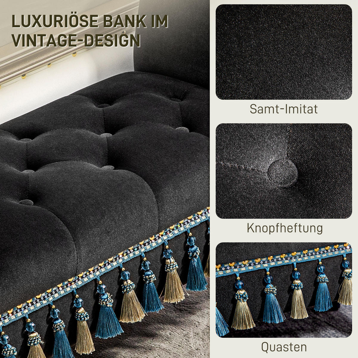 LUXUS Polsterbank, Schaumstoff, Dunkelgrau, 117 x 40 x 58 cm - Hellgrau, Kunststoff (40/58/117cm) - HOMCOM