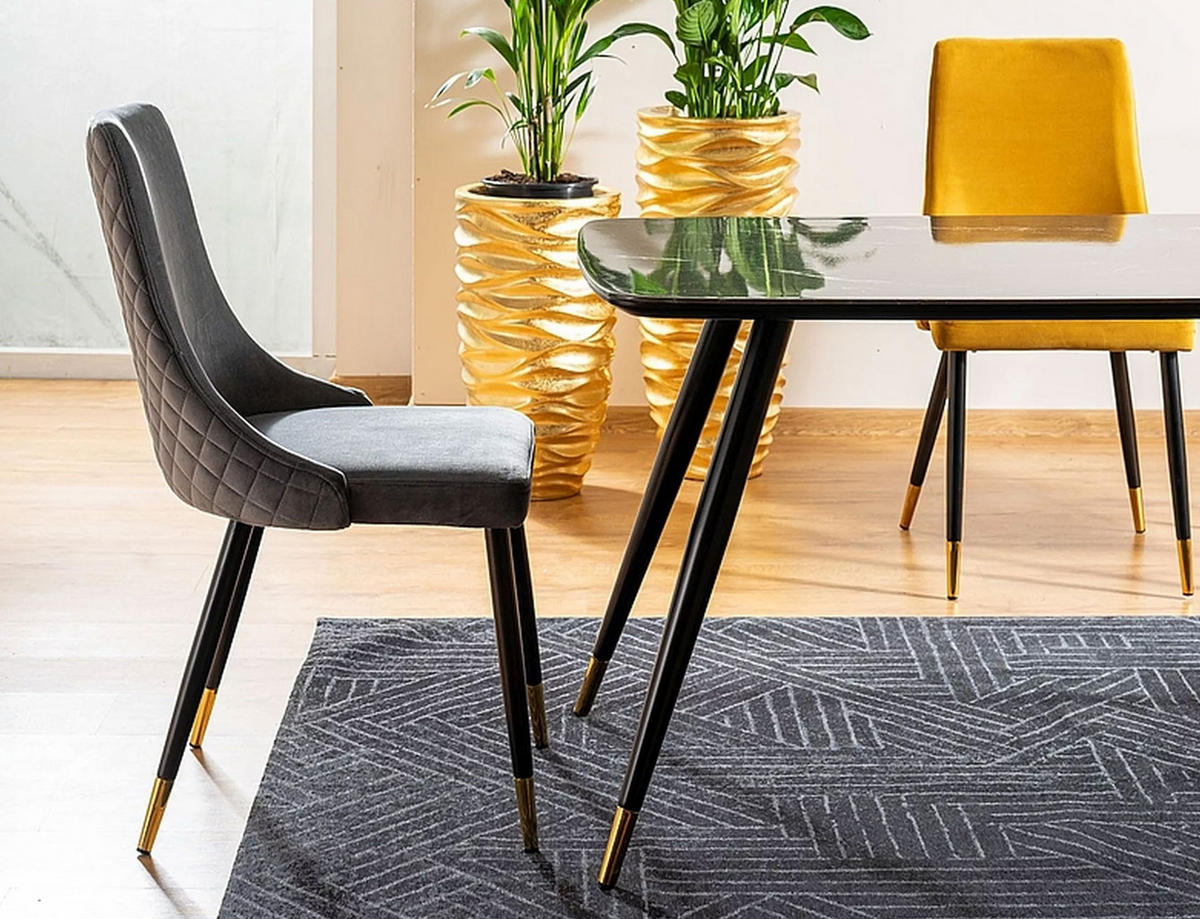 ESSTISCH Schwarz Marmor / Schwarz 140 / 80 / 76cm - Goldfarben/Schwarz, Holz/Holzwerkstoff (80/140/76cm) - Feldmann-Wohnen