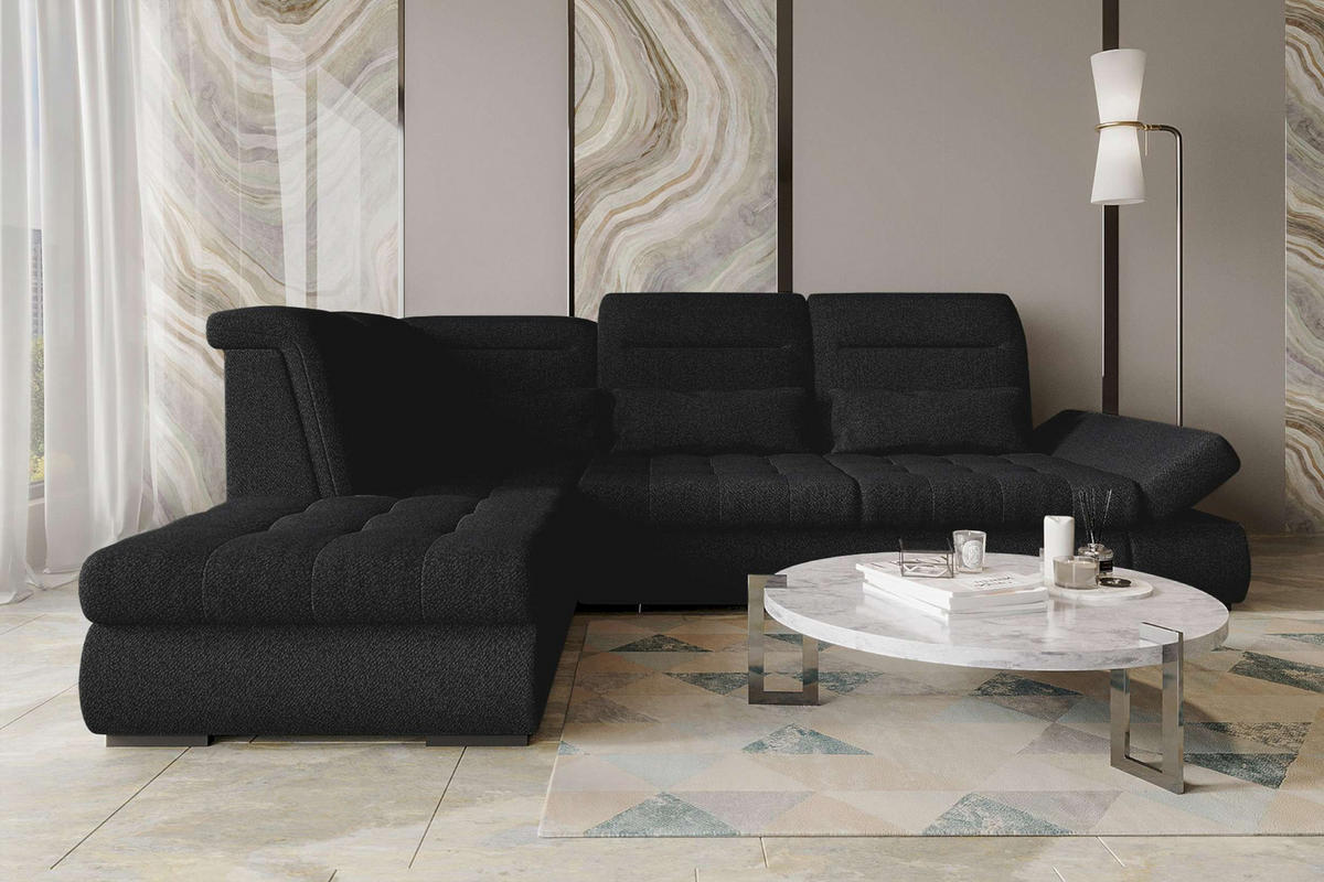 ECKSOFA Toscana Strukturstoff inkl. Schlaffunktion - Schwarz, Textil (227/279cm) - 99rooms