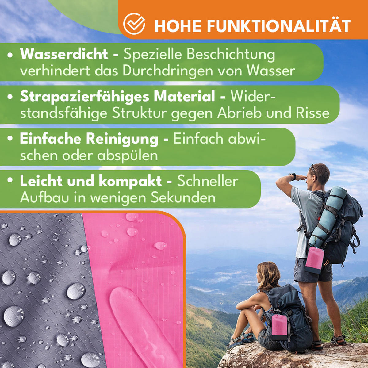 PICKNICKDECKE Wasserdicht 210x200cm - Orange, Textil (200/210cm) - KRUMAD