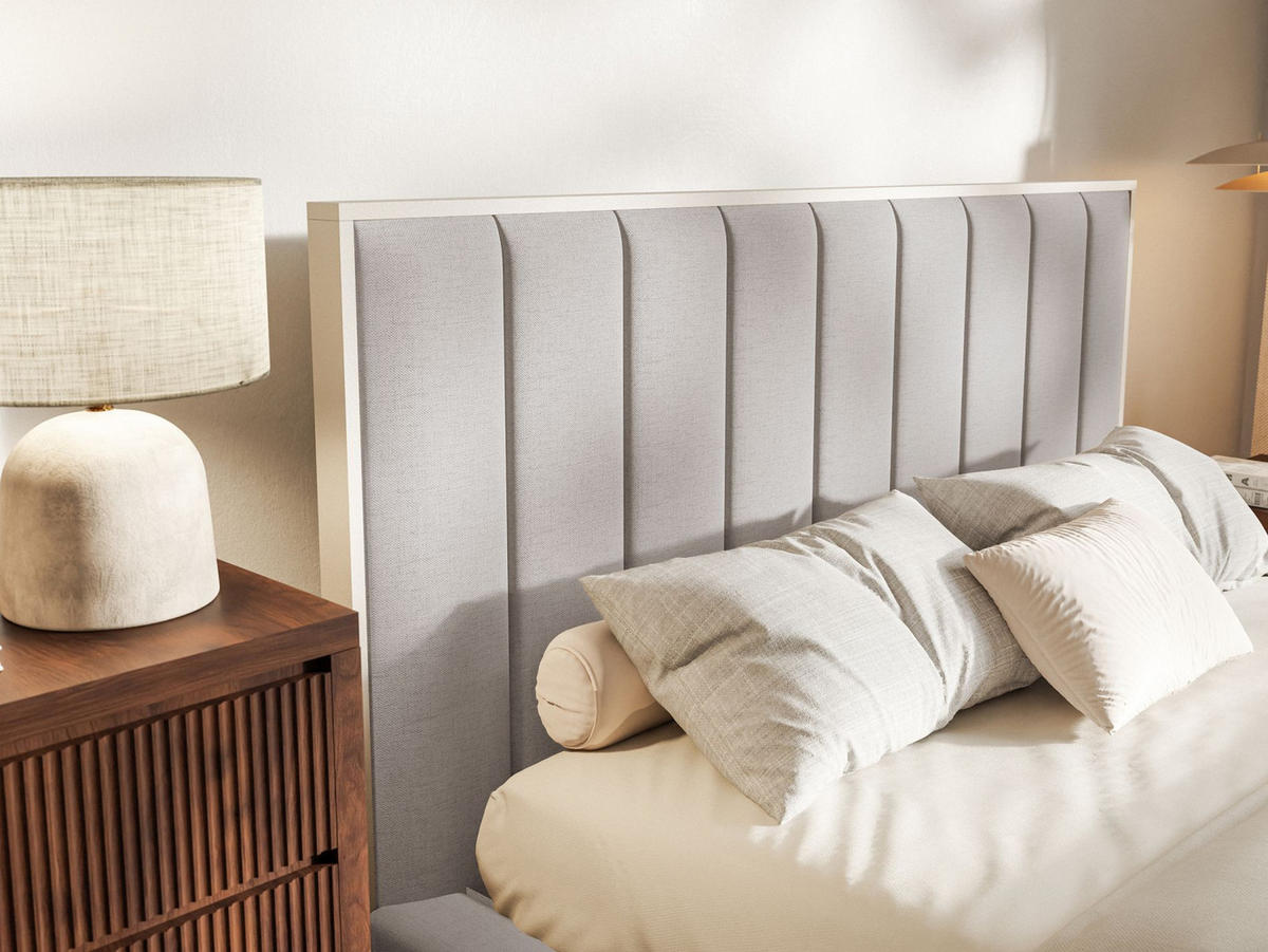 POLSTERBETT Togents Graubeige mit Chenillebezug und LED, 140x200 cm - Taupe, Textil (140/200cm) - Selsey
