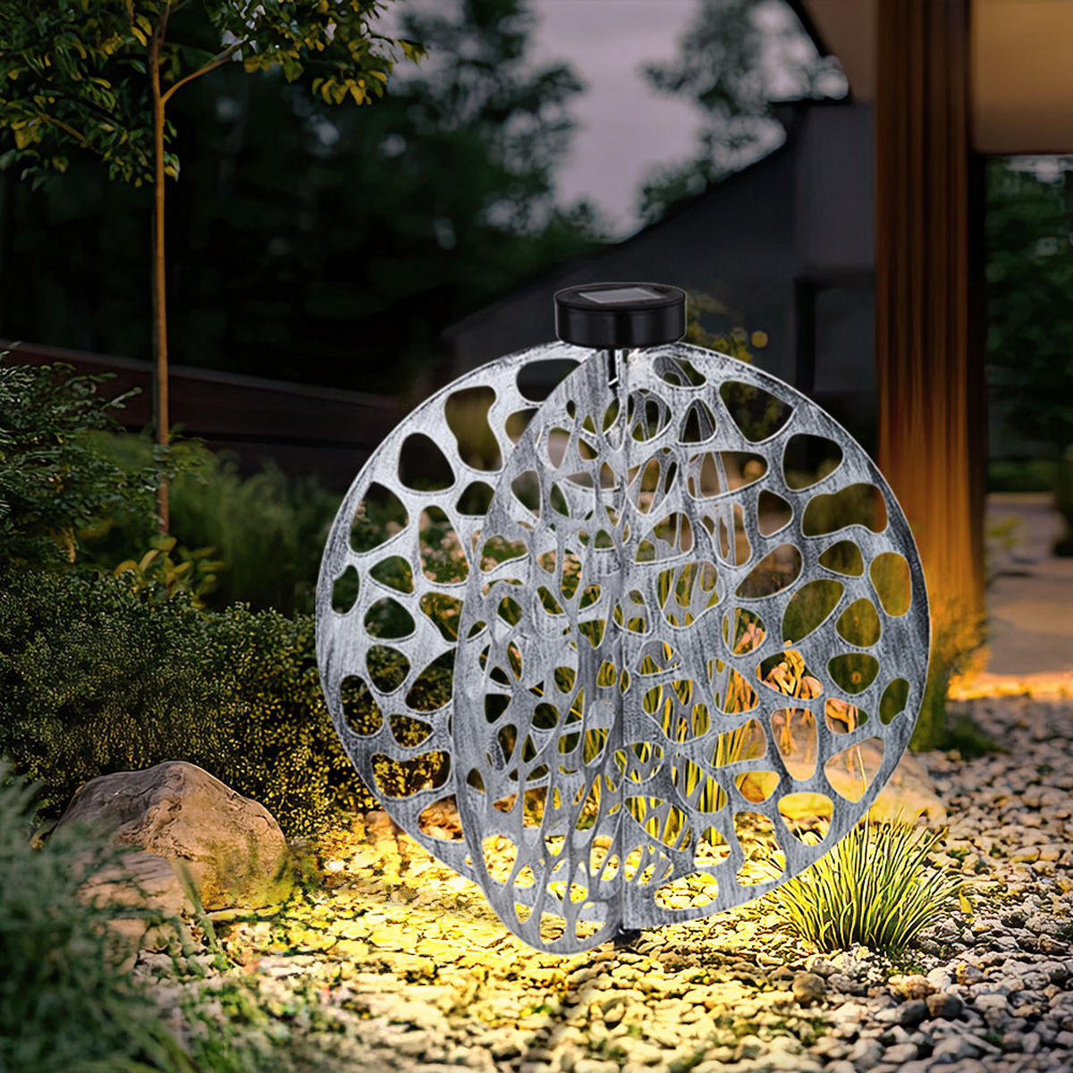 LED AUSSENLEUCHTE Solarleuchte Silber Metall - Silberfarben, Metall (40/40/51cm) - Globo Lighting