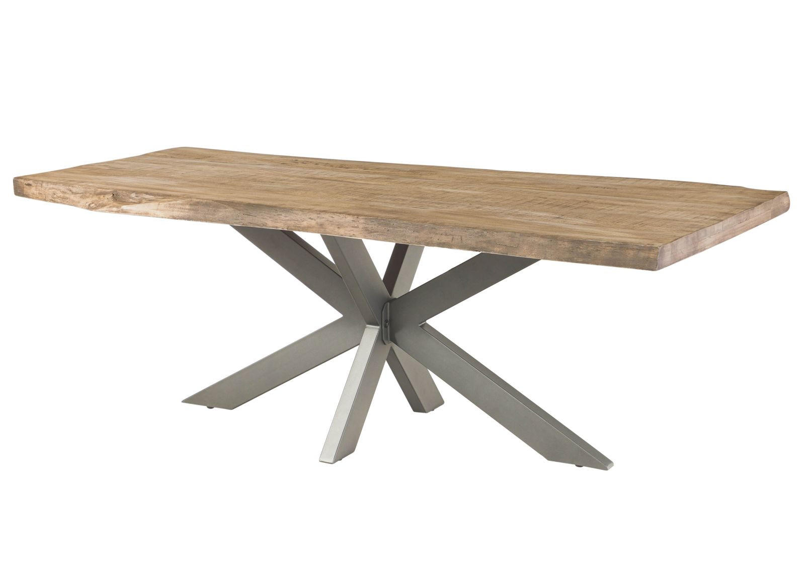 BAUMTISCH Mango 180x90x77 beige lackiert / Kreuzgestell silber matt FREEFORM 5 - Beige/Silberfarben, Holz (180/90/77cm) - Massivmoebel24