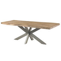BAUMTISCH Mango 180x90x77 beige lackiert / Kreuzgestell silber matt FREEFORM 5 - Beige/Silberfarben, Holz (180/90/77cm) - Massivmoebel24