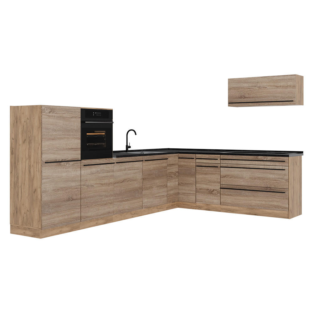 ROHOVÁ KUCHYŇA R-Line, Sonoma/Dub Goldkraft, 327 x cm antrasiitti työtaso - dub medový/dub sonoma, kompozitné drevo (327/143/60cm) - Vicco