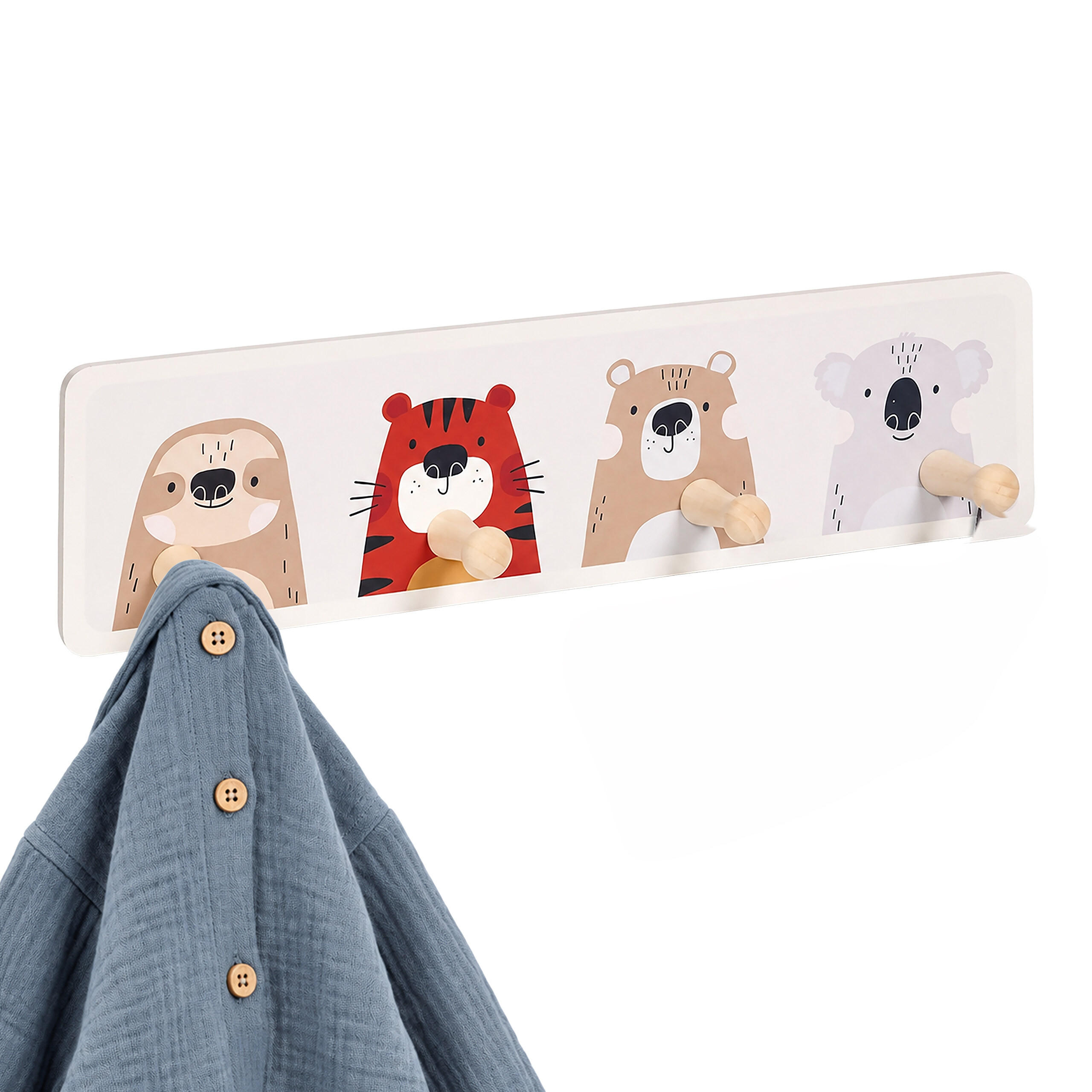 KINDERGARDEROBE Mehrfarbig 4-Haken 10x38 cm - Multicolor/Braun, Holz/Holzwerkstoff (38/10/5.5cm) - Relaxdays
