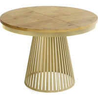 ESSTISCH Naro rund ausziehbar mit Goldem Lamellen-Metallgestell, Eiche Hell Braun 100-180/100/76 cm - Eichefarben/Goldfarben, Holzwerkstoff/Metall (100/100/76cm) - WFL GROUP