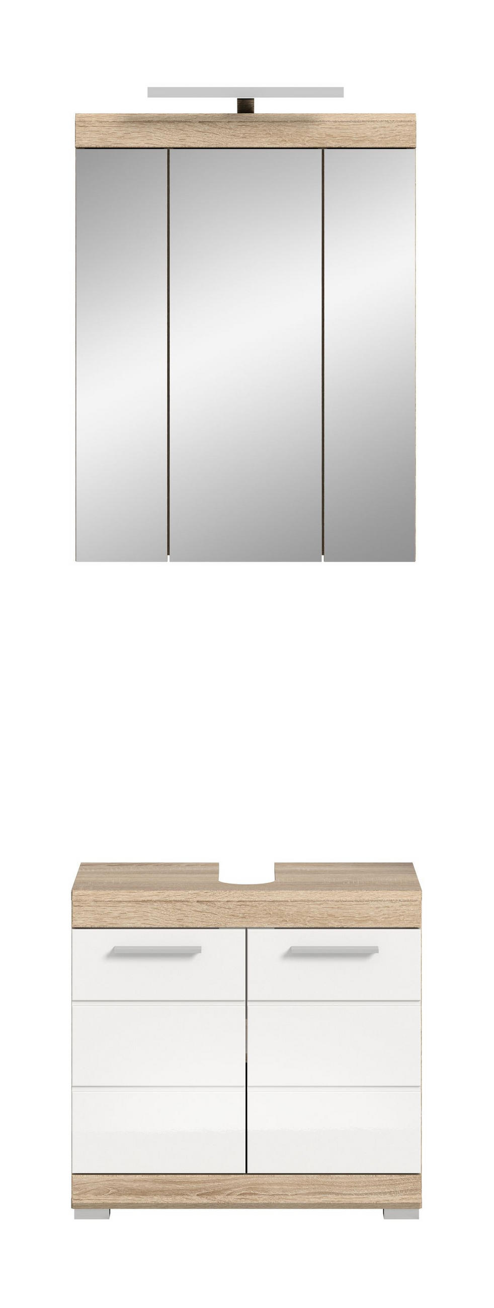 BADKOMBINATION 2tlg. Lambada Bad in Sonoma Eiche hell und weiß hochglanz B/H/T: 60x191x34 cm - Sonoma Eiche, Holz (60/191/34cm)