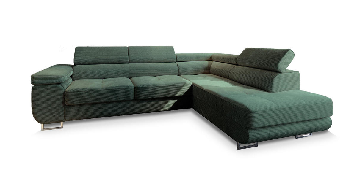 ECKSOFA APIRO R-S Grün Kordstoff mit Schlaffunktion - Grün, Holz (276/202cm) - MASSENO