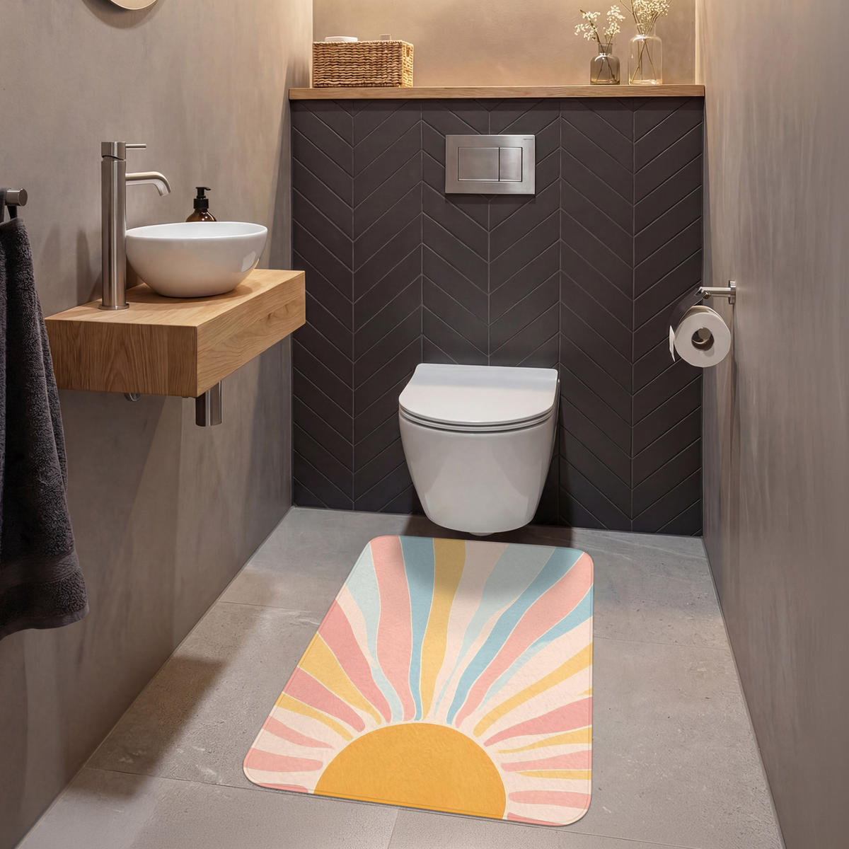 WC PŘEDLOŽKA Ilustrace - Slunce - Pastelové barvy 60x90 cm - pastelově modrá, textil/plast (60/1cm) - OnlyWow