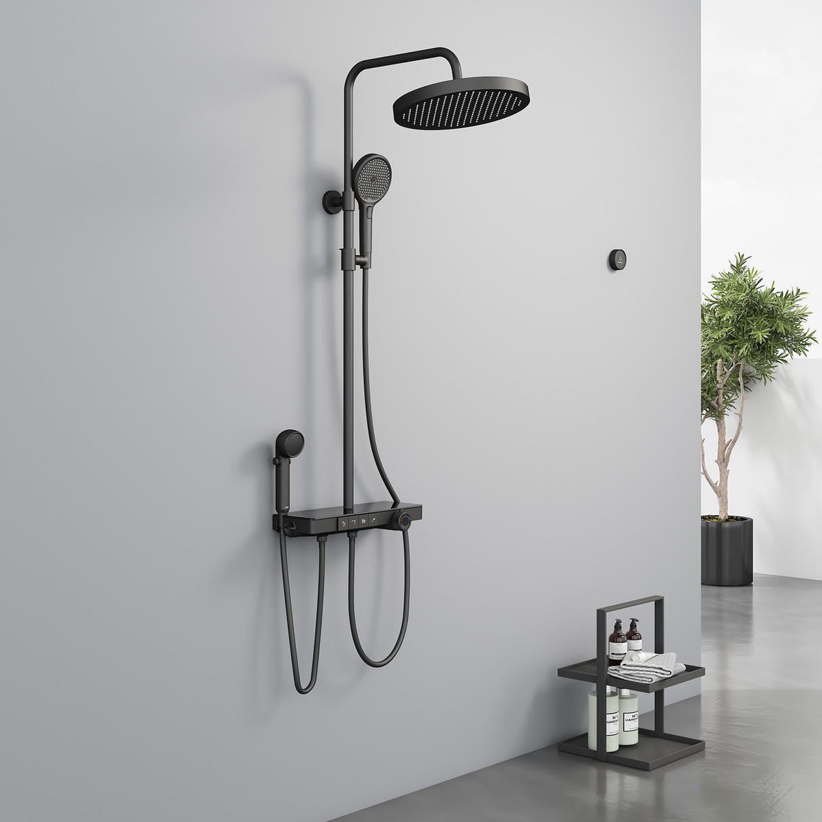 ÜBERKOPFBRAUSESET mit Handbrause Thermostat Vielseitig Schwarz - Schwarz, Metall (40/113/58cm) - EMKE