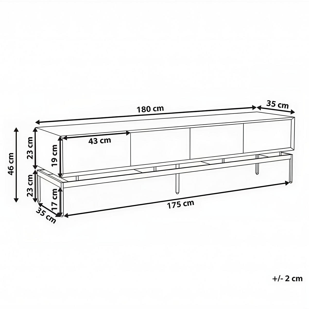 TV-MÖBEL Schwarz/Hellbraun Lancelin - Hellbraun/Schwarz, Holzwerkstoff (180/46/35cm) - Beliani