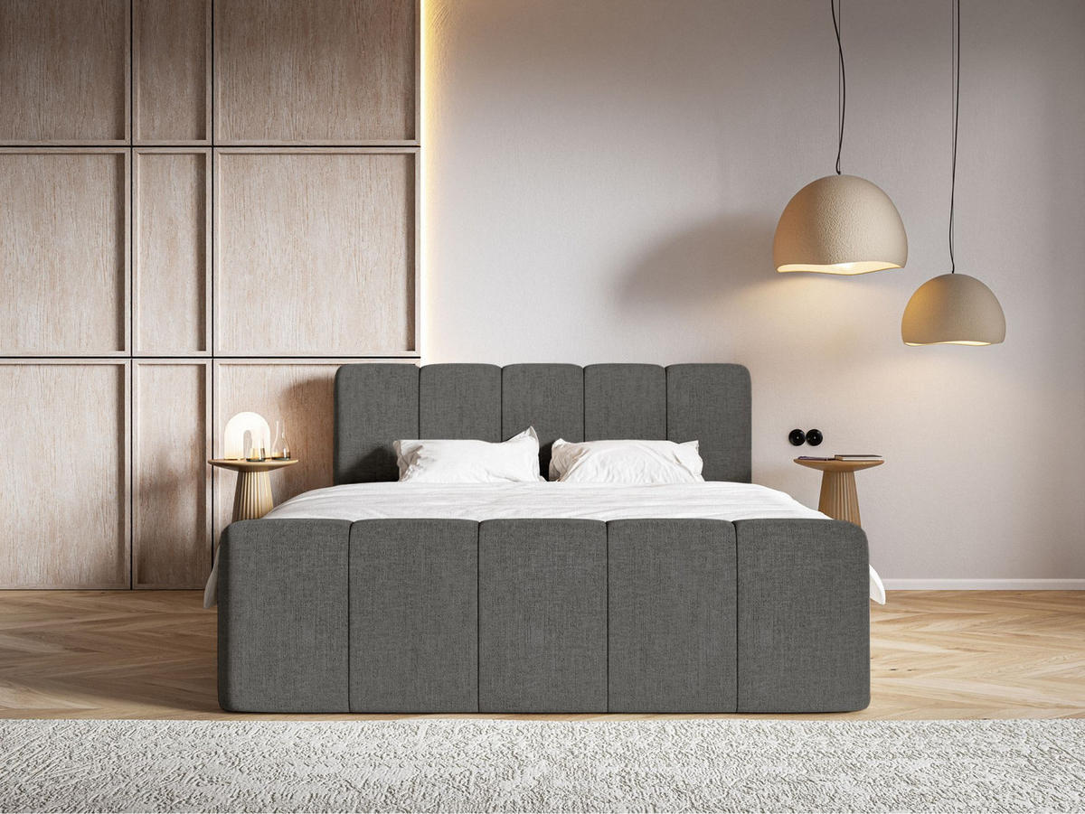 BOXBETT Cloudy II mit Bettkästen und Topper Chenille Dunkelgrau, 160x200 cm - Dunkelgrau/Schwarz, Kunststoff/Textil (160/200cm) - Selsey