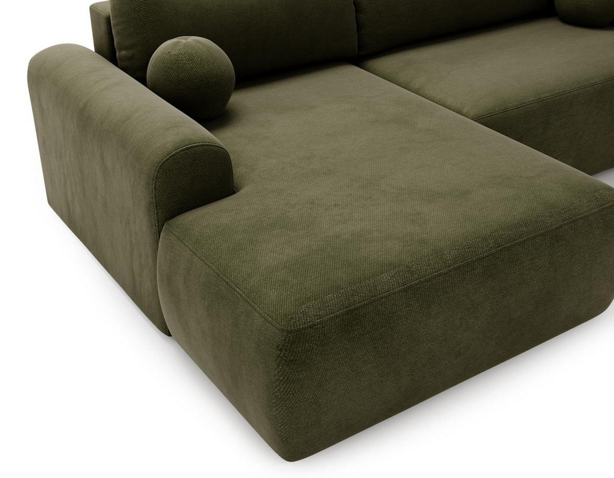 ECKSOFA Aurora Olivgrün, mit Schlaffunktion in Vena Stoff, linke seite - Olivgrün, Holzwerkstoff/Textil (257/177cm) - Bettso