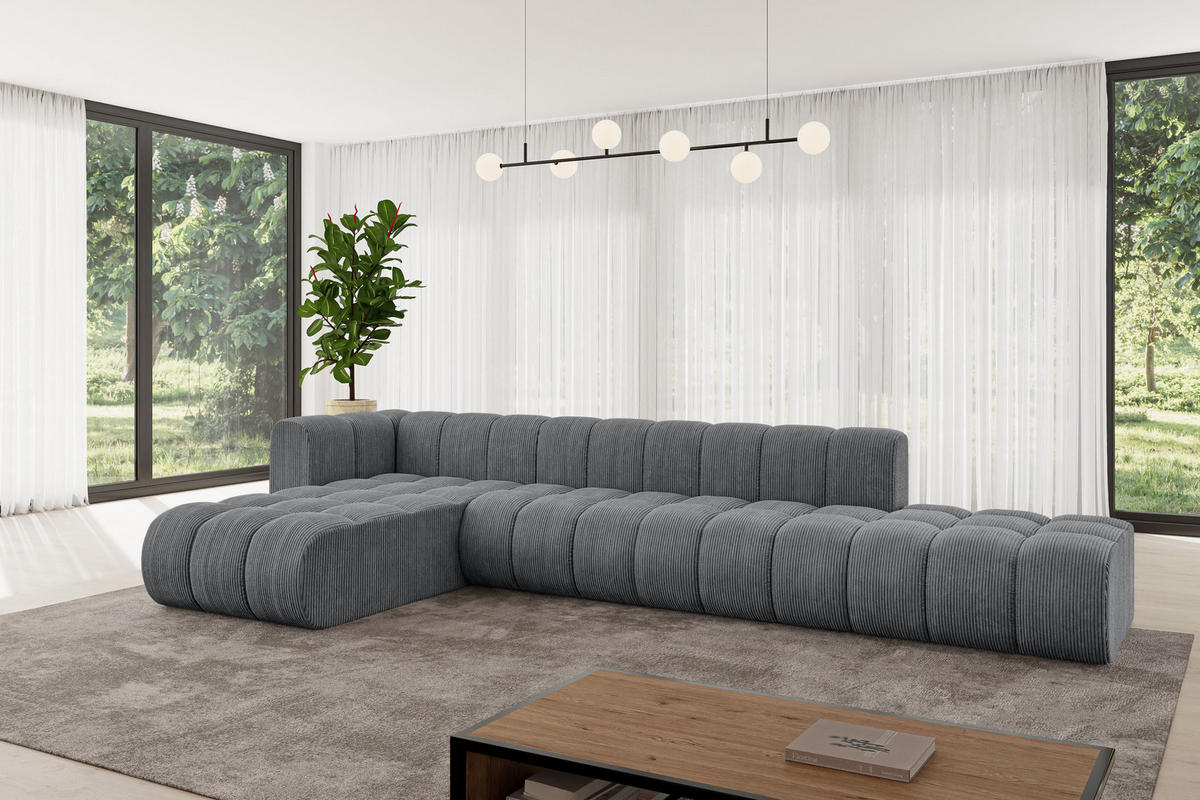 ECKSOFA modulares Sofa Zuvon-L2 - 387x177x70 cm Dunkelgrau - Dunkelgrau, Holzwerkstoff/Textil (387/177cm) - ALTDECOR