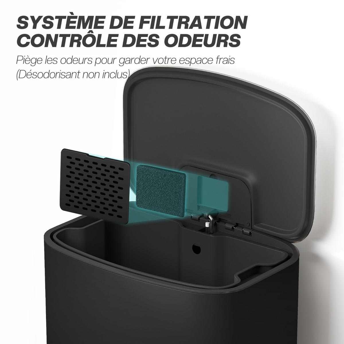 KÜCHENMÜLLEIMER 50L SCHWARZ 45,1/62,6/36,5 cm, Edelstahl, Schwarz, TRETEIMER MIT ABSENKAUTOMATIK, Küche - Schwarz, Metall (36.5/62.6/45.1cm) - Rolipo