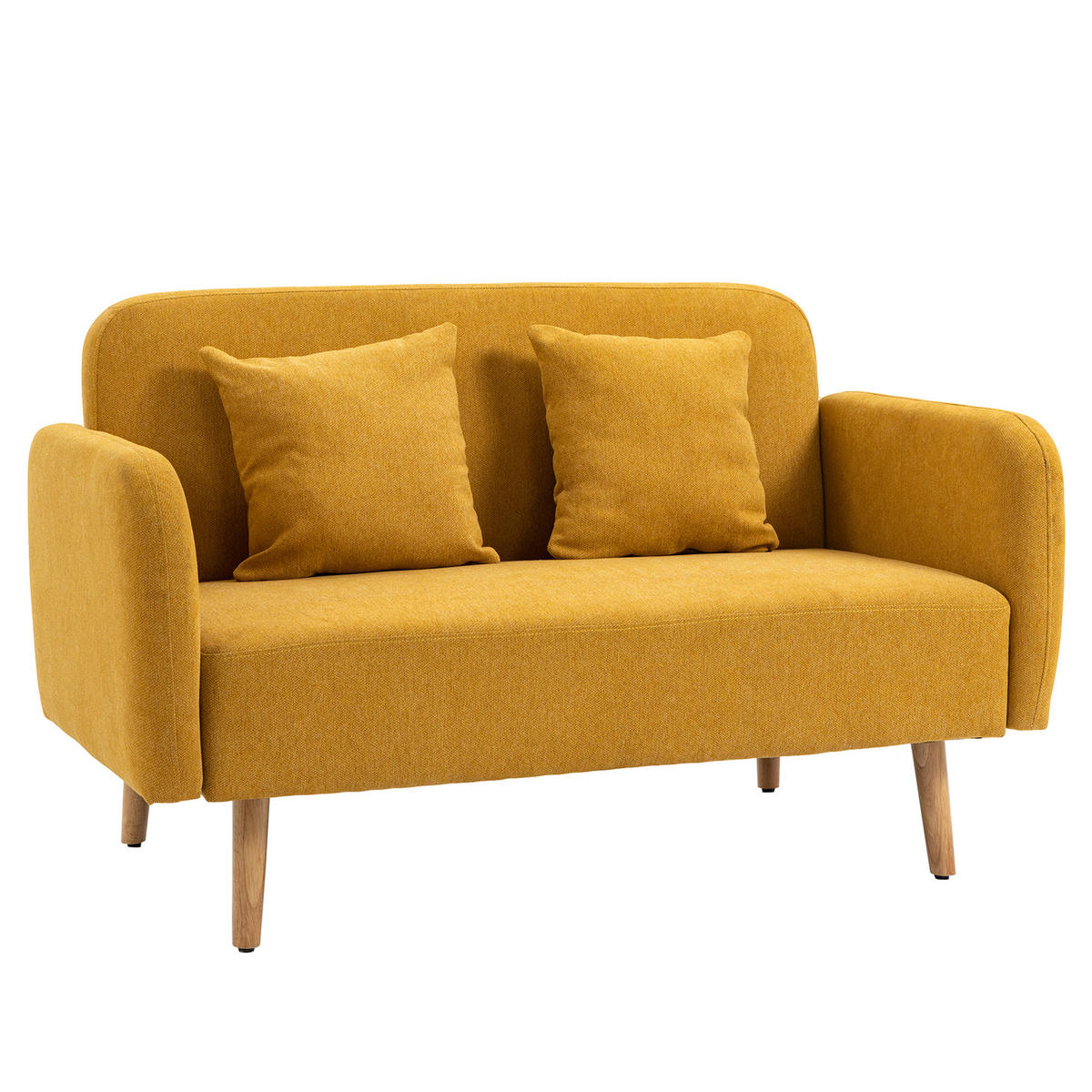SOFA 2-Sitzer, Polyester Holz Natur+Gelb - Gelb/Naturfarben, Kunststoff (70/80/130cm) - HOMCOM