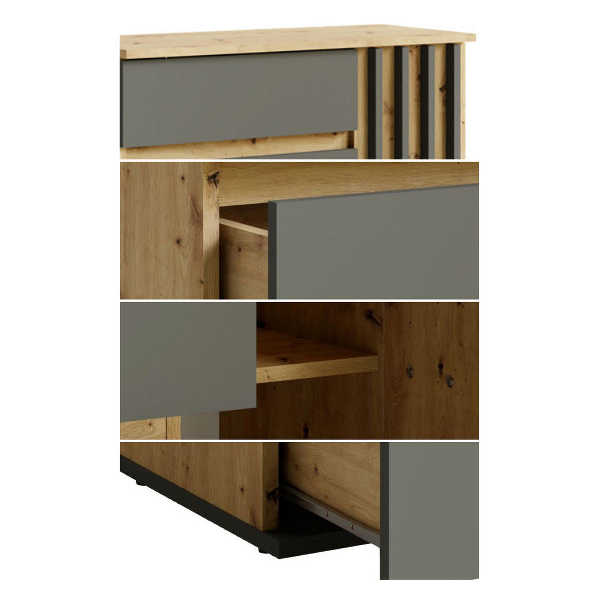 KOMMODE Doris artisan eiche graphitgrau 80 cm / 34 cm / 80 cm - Anthrazit/Braun, Holz/Holzwerkstoff (80/80/34cm) - Feldmann-Wohnen