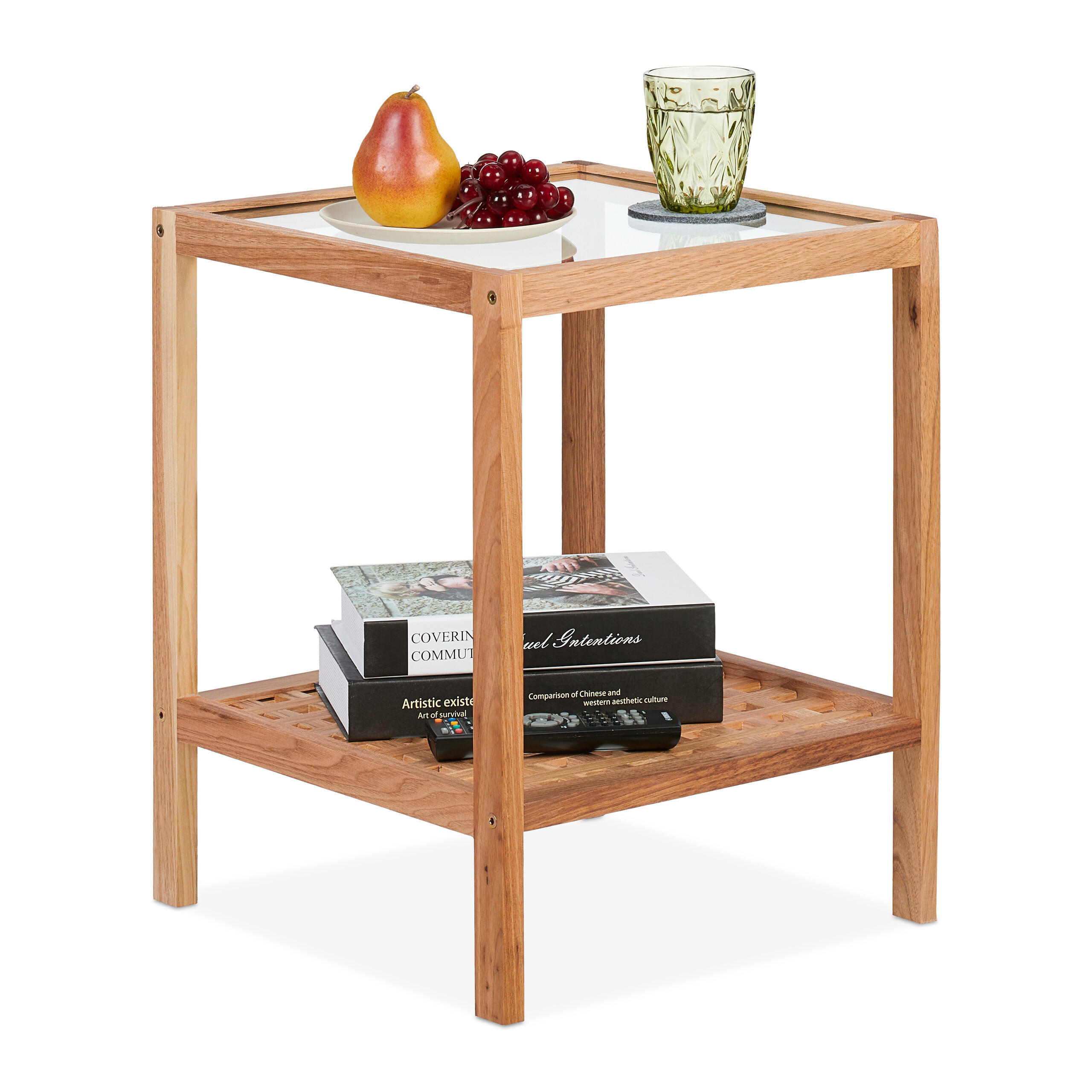 BEISTELLTISCH - Hellbraun, Glas/Holz (40/40/50cm) - Relaxdays
