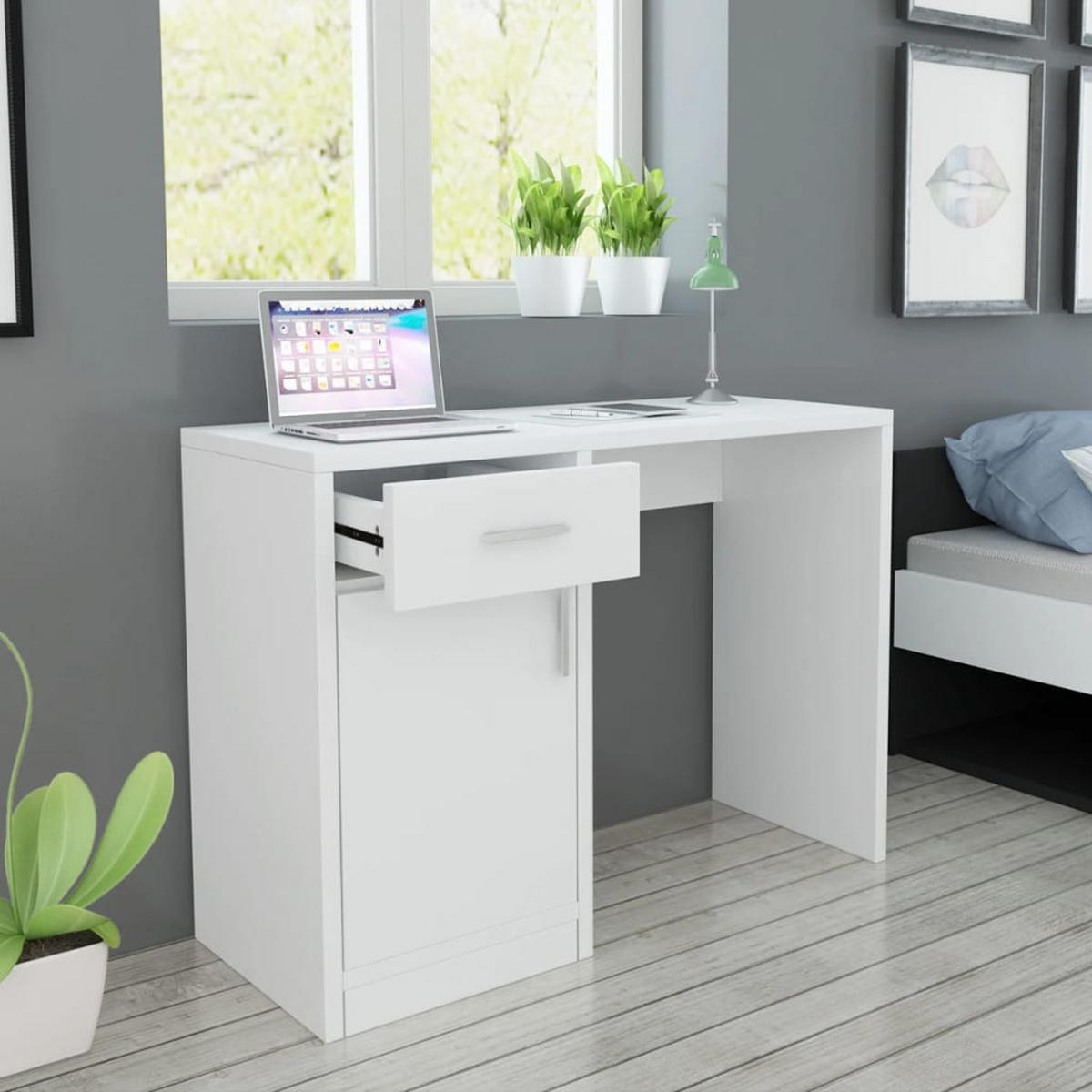 SCHREIBTISCH mit 1 Schublade, 1 Schrank 100/40/73 cm aus Holzwerkstoff, MDF Weiß - Weiß, Holz (40/100/73cm) - vidaXL