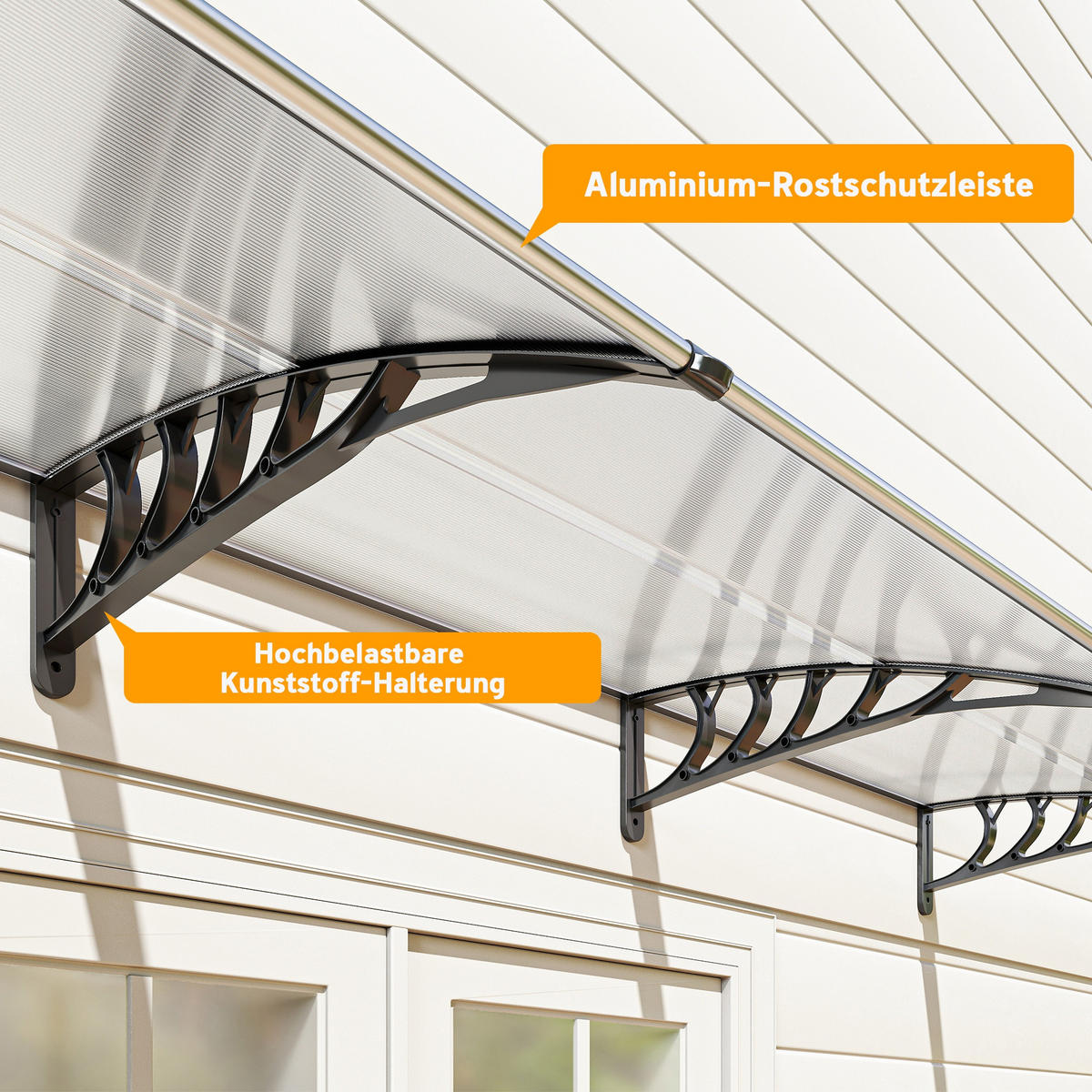 VORDACH DE-07502 mit UV-Schutz und Wandhalterung Weiß - Weiß, Kunststoff/Metall (295/23.5/90cm) - ComfortXL