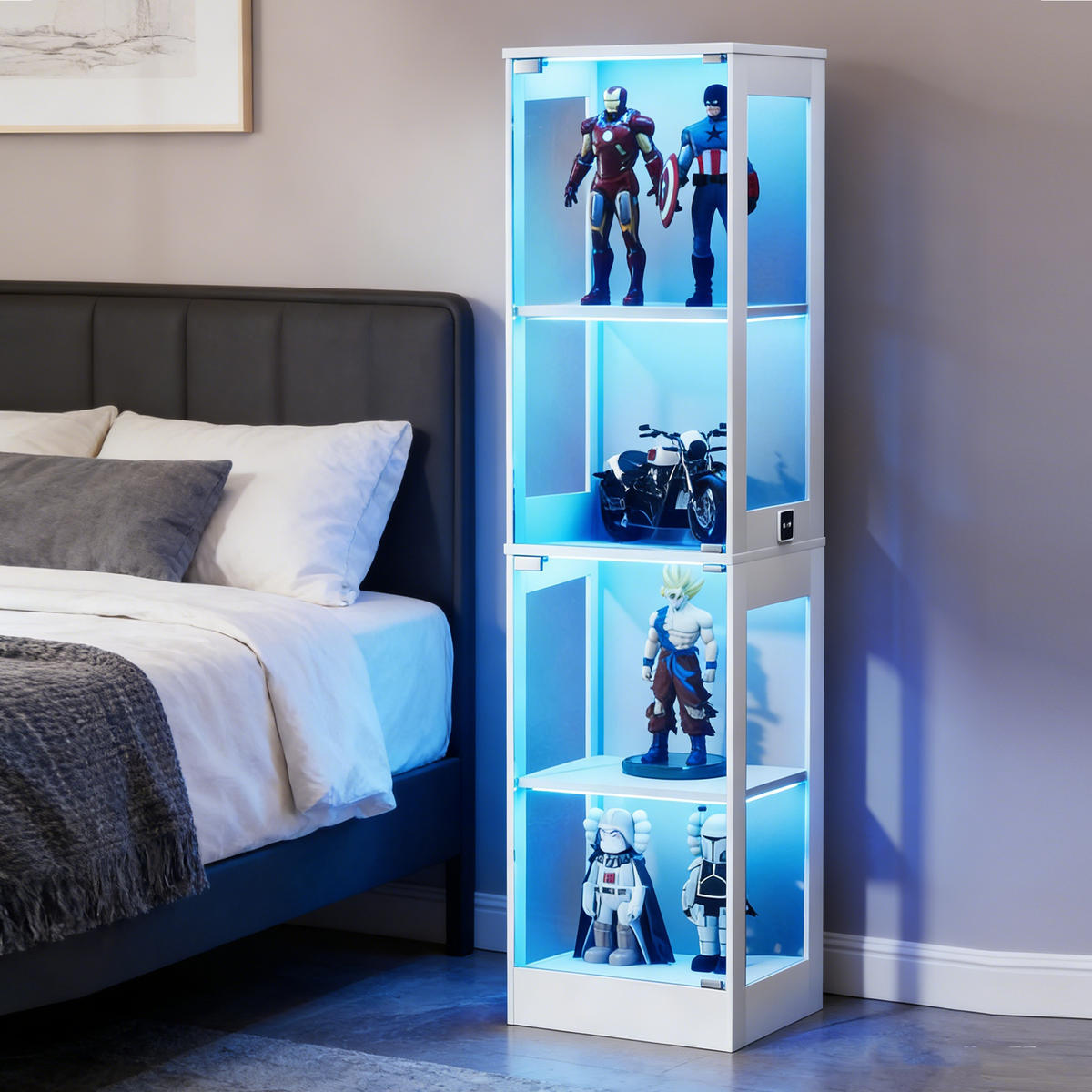 VITRINE 40/35/165 cm weiß aus MDF und Glas mit LED-Beleuchtung - Weiß, Holzwerkstoff (40/165/35cm) - OKWISH