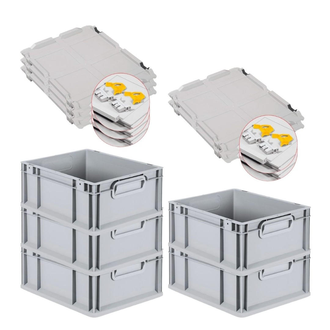 EUROBOX 5x Nextgen Economy Mit Scharnierdeckel Grau/Gelb Griffe Geschlossen 16 Liter - Gelb, Kunststoff (30/17/40cm) - PROREGAL