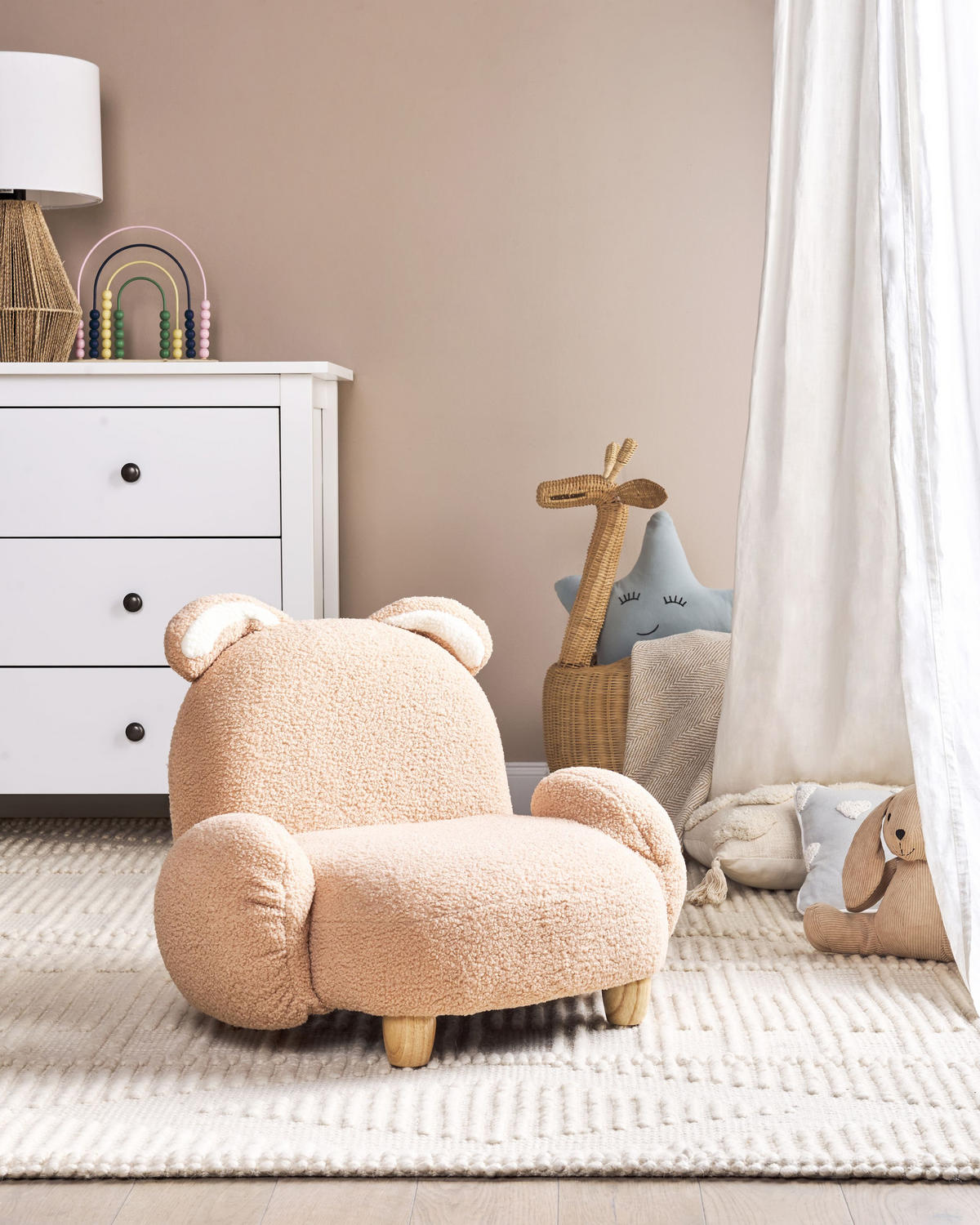 GYEREKFOTEL Teddy hatású bézs Állat alakú Nyúl Kanna - bézs, műanyag/textil (65/45/51cm) - Beliani