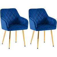 ARMLEHNENSTUHL 2er Set Samt Dunkelblau - Goldfarben/Dunkelblau, Textil (53/83/61cm) - CLP