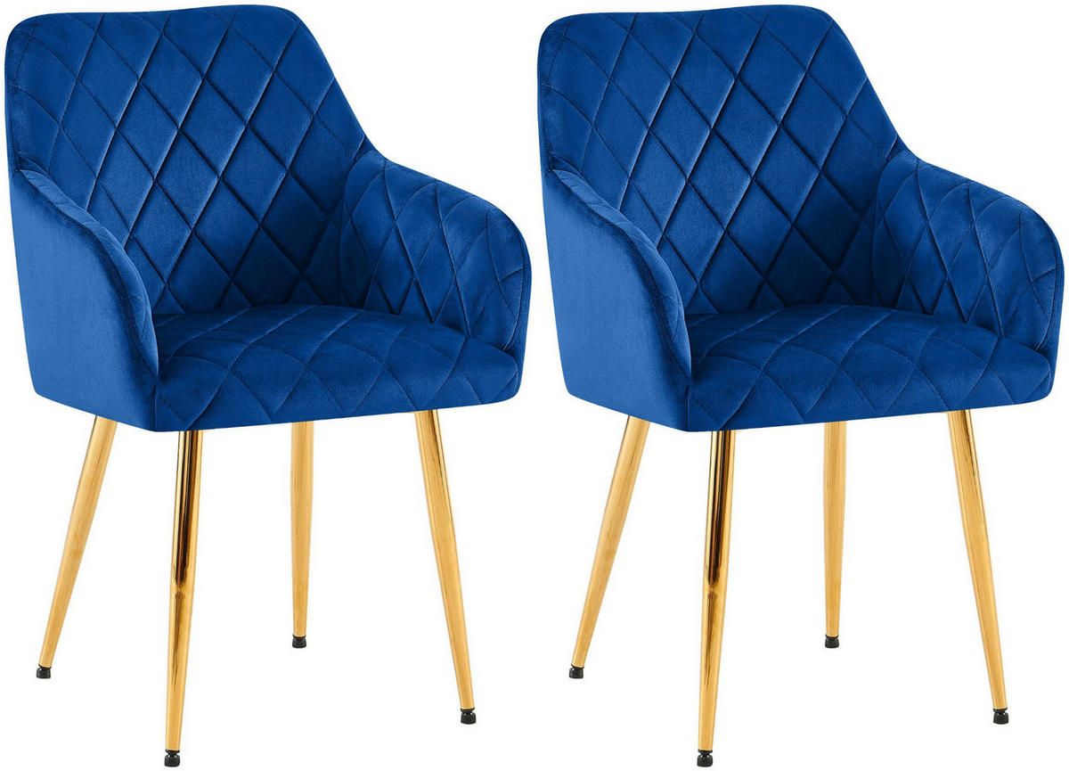 ARMLEHNENSTUHL 2er Set Samt Dunkelblau - Goldfarben/Dunkelblau, Textil (53/83/61cm) - CLP
