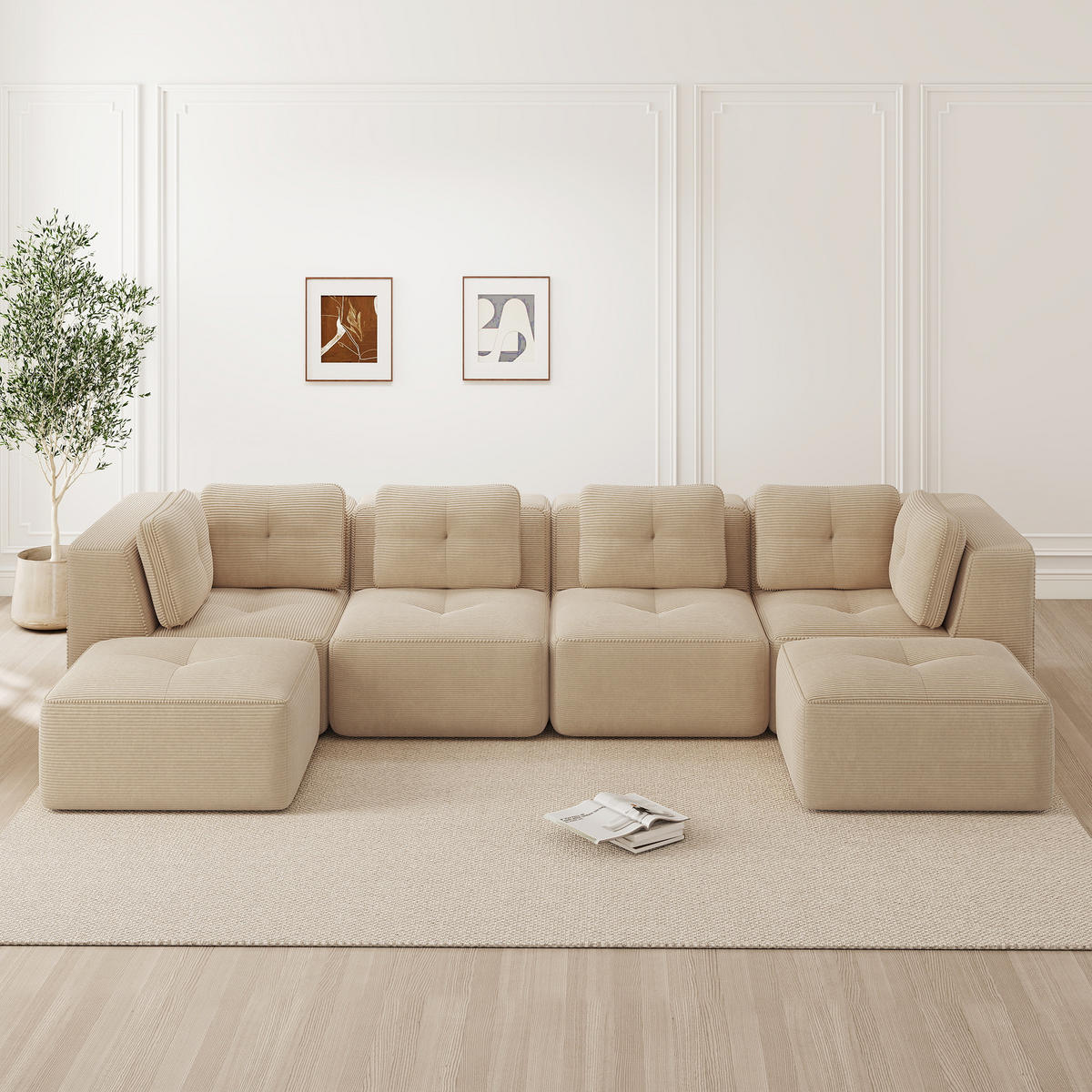 WOHNLANDSCHAFT Cord Beige - Beige, Textil (386/69/177cm) - WISHDOR
