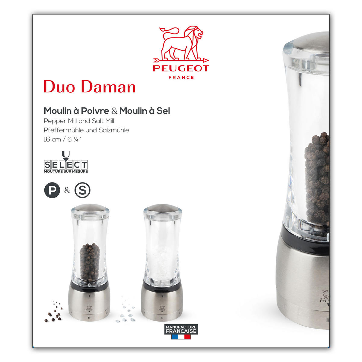 PFEFFERMÜHLE Daman uSelect 16cm Acryl Stahlmahlwerk - Transparent, Kunststoff (6.1/16/6.1cm) - PEUGEOT