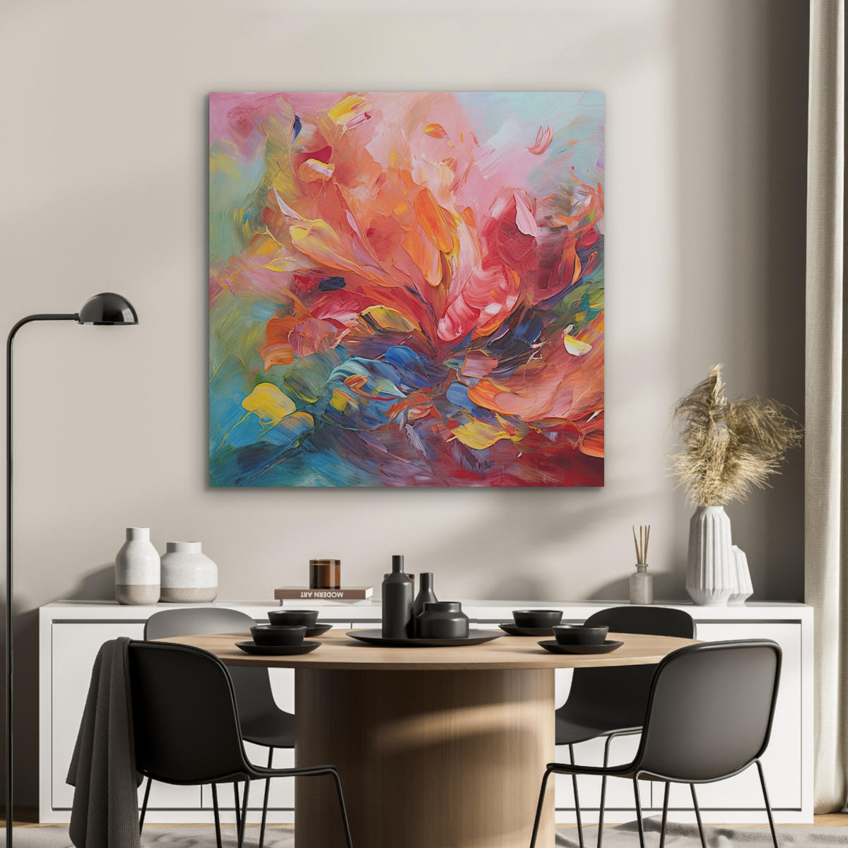 AKUSTIKBILD Ölgemälde - Kunst - Abstrakt - Farbenfroh Akustikpaneele 90x90 cm - Altrosa, Textil (90/90/0.9cm) - MuchoWow