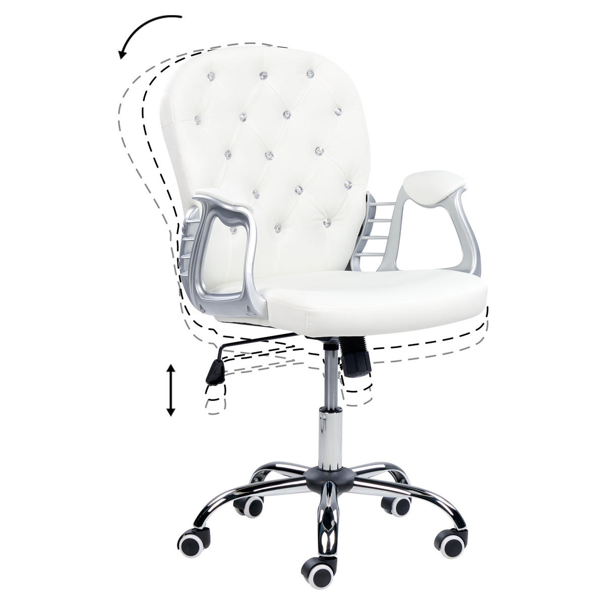 BÜROSTUHL Kunstleder Weiß Princess - Weiß, Textil/Metall (60/98/60cm) - Beliani
