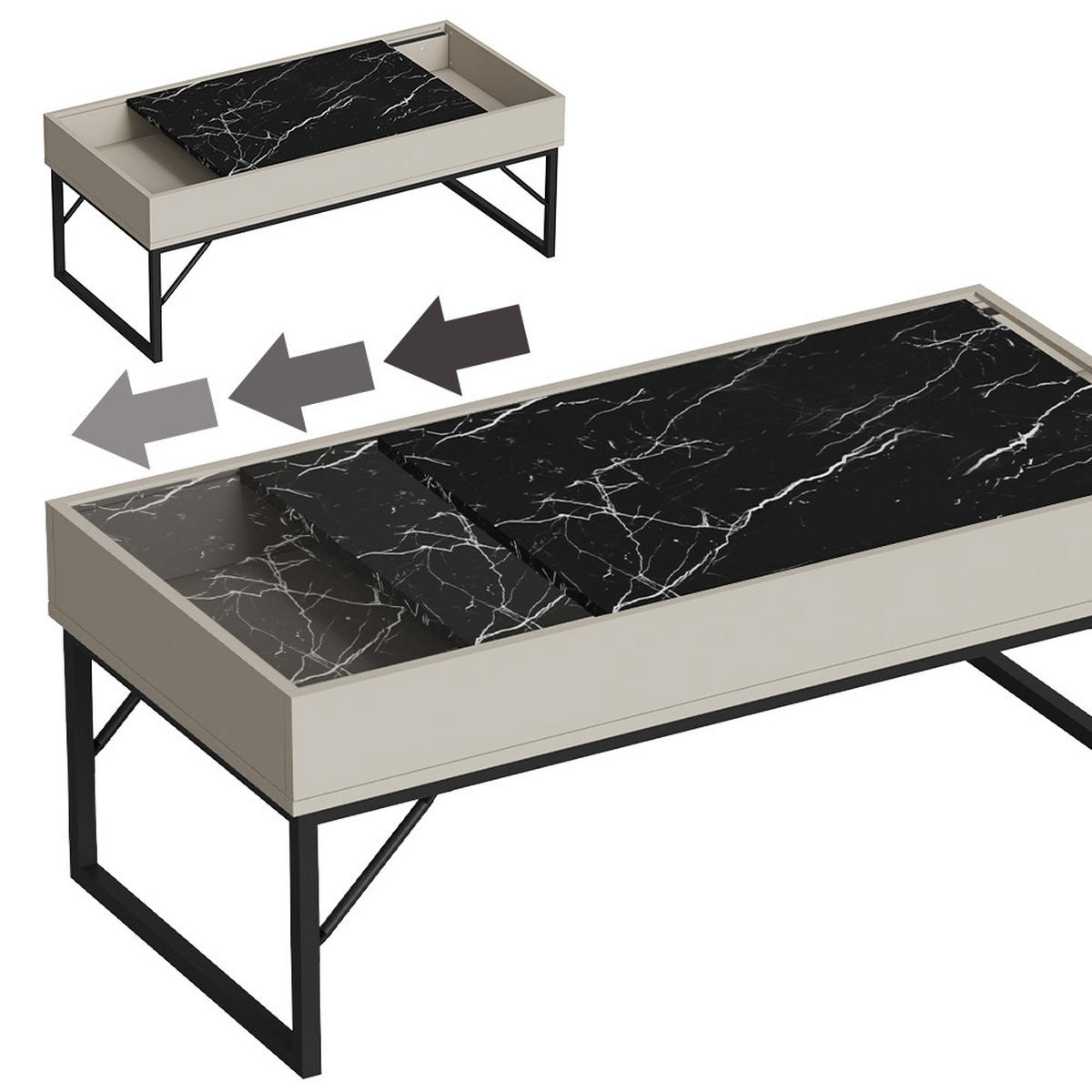 COUCHTISCH Lunero Creme-Weiß 105 x 50 cm - Weiß Hochglanz/Creme, Holzwerkstoff (50/105/40cm) - Vicco