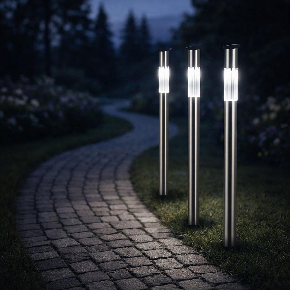 LED AUSSENLEUCHTE Edelstahl Silber 3er Set - Silberfarben, Metall (5/5/70cm) - Globo Lighting