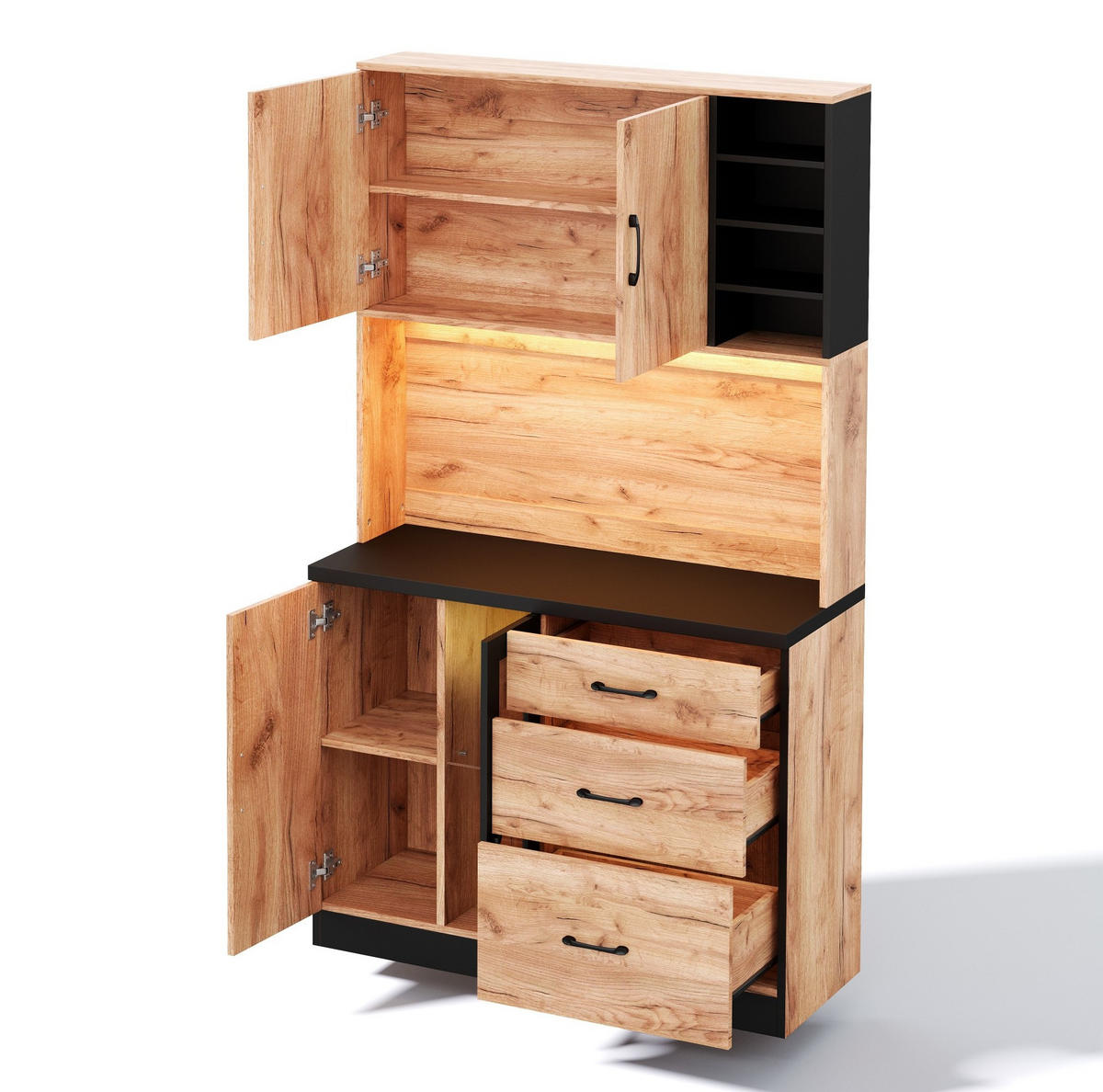 KÜCHENHOCHSCHRANK mit LED und Steckdose MDF Neutral - Braun, Holzwerkstoff (40/180/105cm) - Meubliv