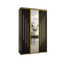 SCHWEBETÜRENSCHRANK 235,2/150/60 3-türig - Goldfarben/Schwarz, Holz/Metall (150/235/60cm) - Abiks Möbel