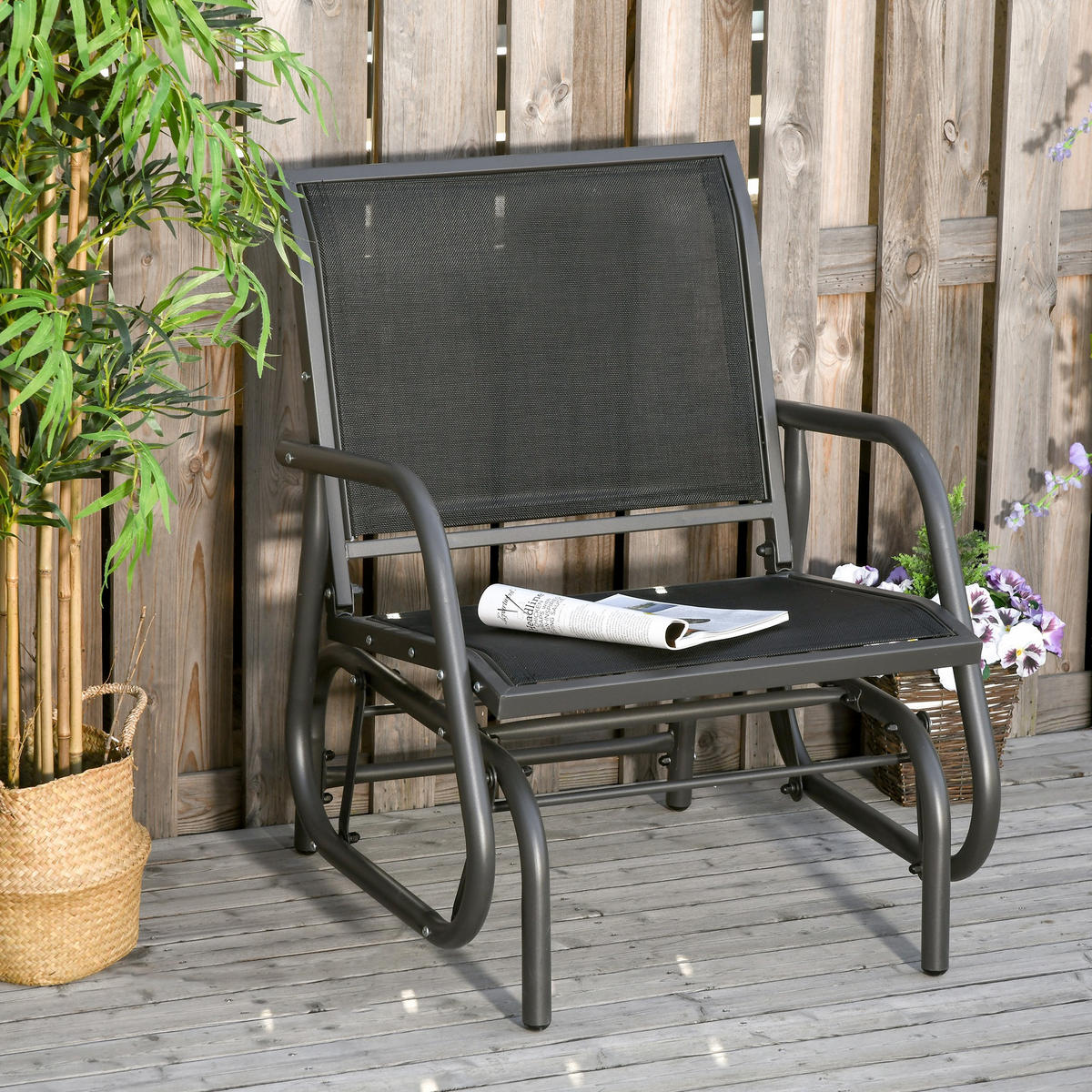 SCHAUKELSTUHL, Metall, Schwarz, 75 x 66 x 85 cm - Schwarz, Metall (66/85/75cm) - Outsunny
