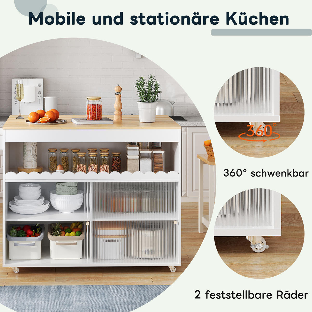 KÜCHENWAGEN in Weiß Buffet mit Schiebetüren,verstellbare Einlegeböden und Handtuchhalter, für Ess- - Weiß, Holzwerkstoff (122/91/69cm) - STILVORA