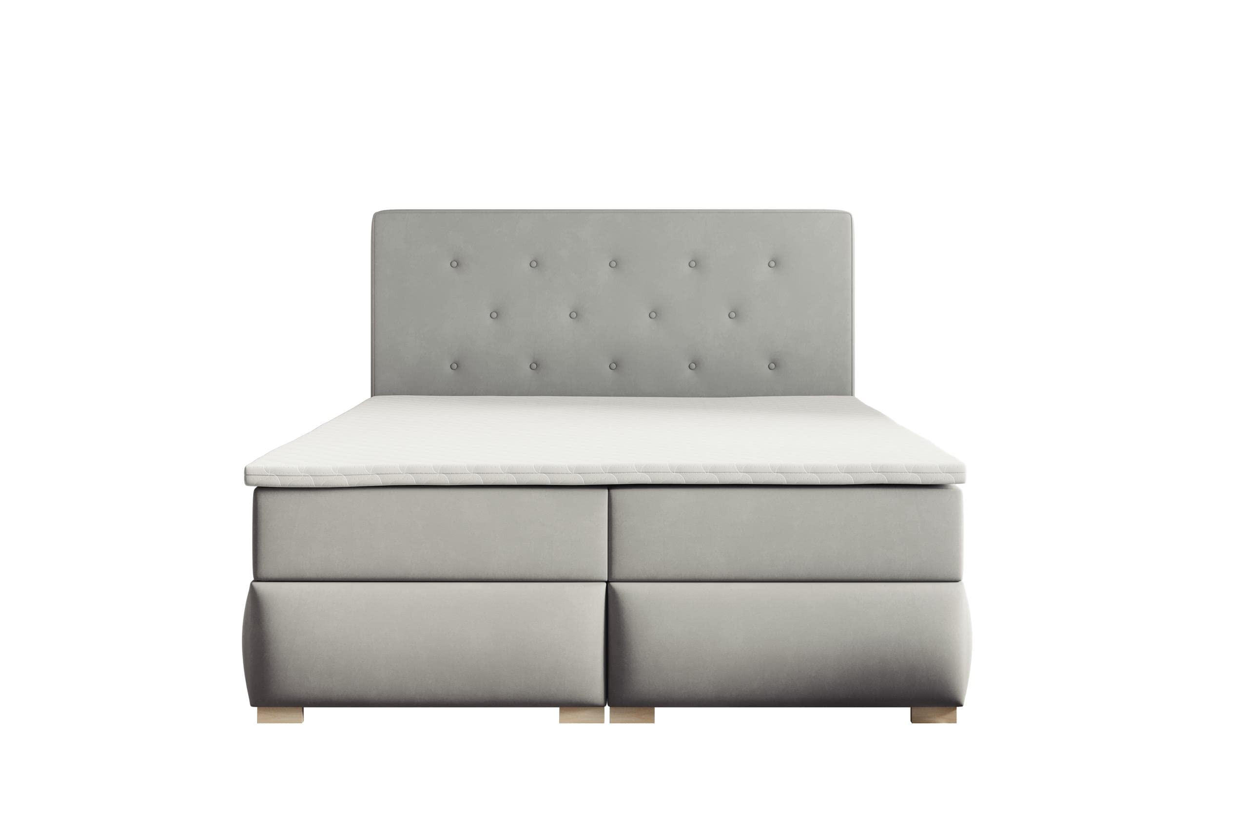 BOXBETT LUPIN, 160 x 200 cm, Double Bed für Schlafzimmer, Elegant Matratze und Bettkasten, Grau - Grau, Holz/Textil (160/200cm) - Trada