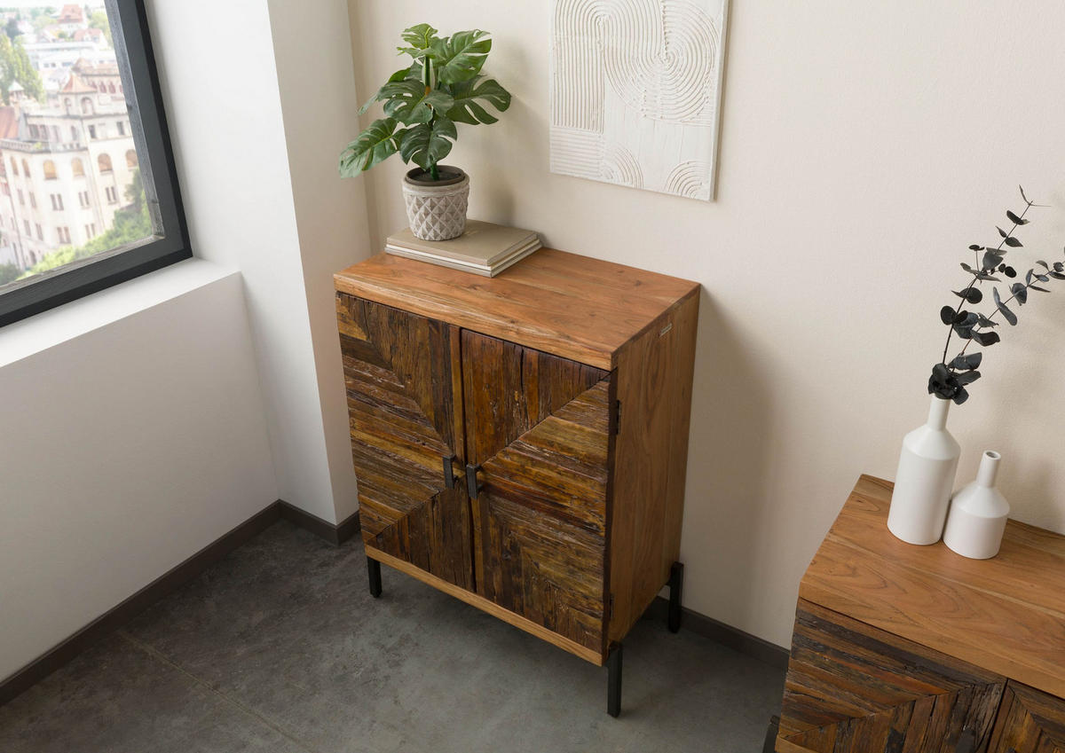KOMMODE Altholz 72x40x98 natur lackiert LYON #100 - Braun, Holz (72/98/40cm) - Massivmoebel24
